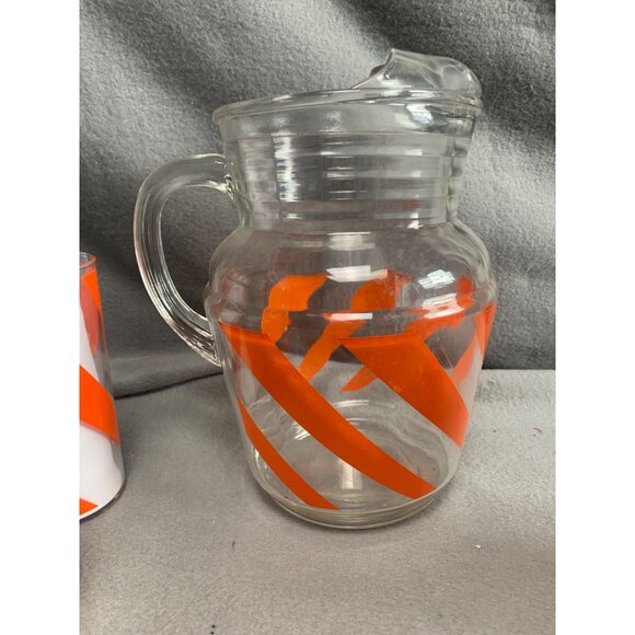 Vintage Orange Swirl 6 12oz Glasses & Pitcher Mid Century Set - Picture 7 of 13